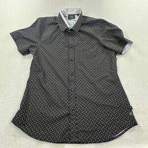 7 Diamonds Lunar Shift Button Up Shirt Mens Medium Black Geometric 4-Way Stretch